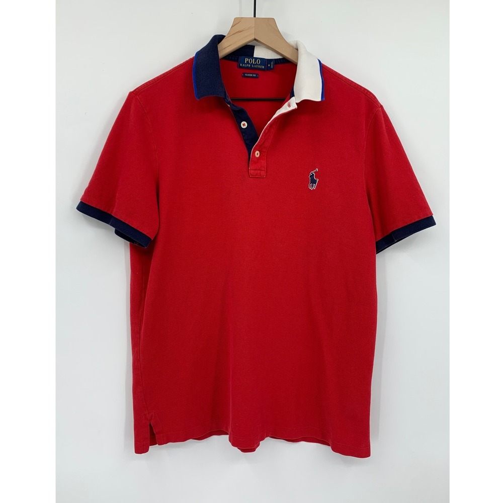 Polo Ralph Lauren Polo Shirt Mens Medium Red Big Logo Collar Classic Fit